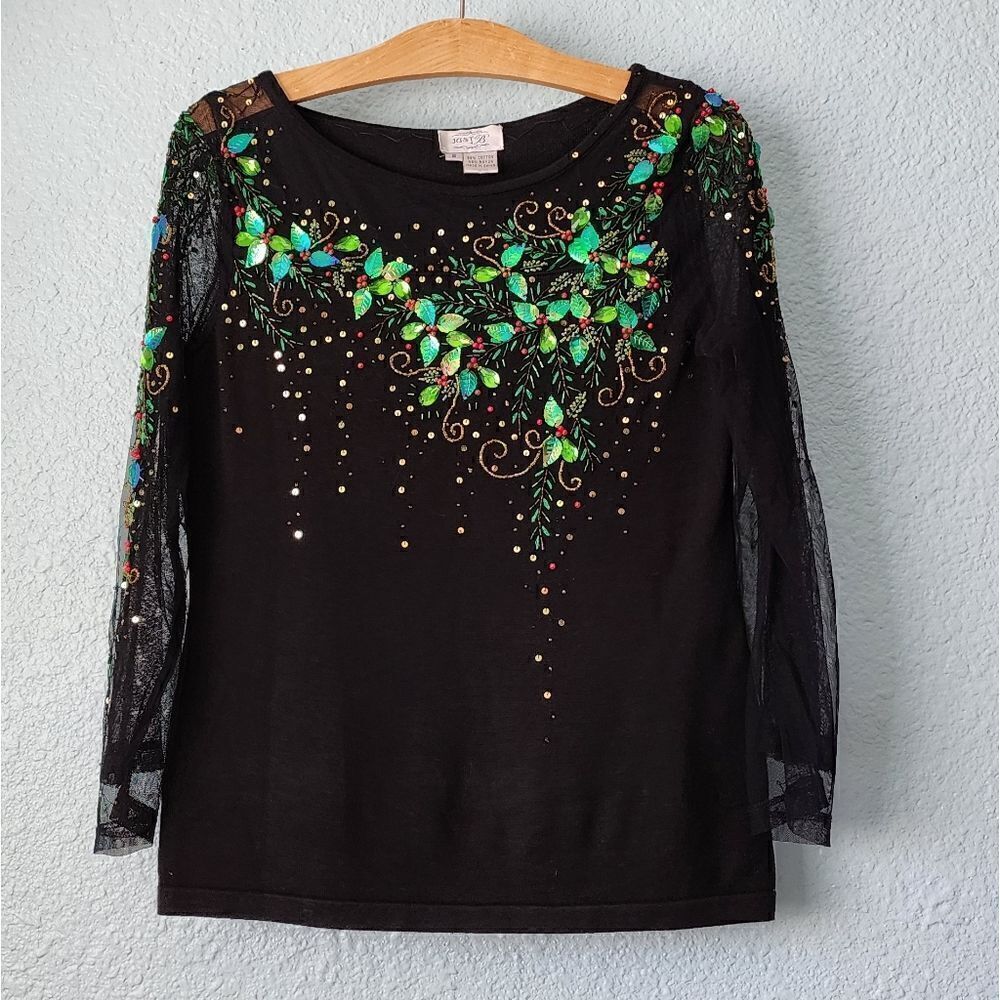 Just B Christmas the best day ever lace embellish embroidery sweater